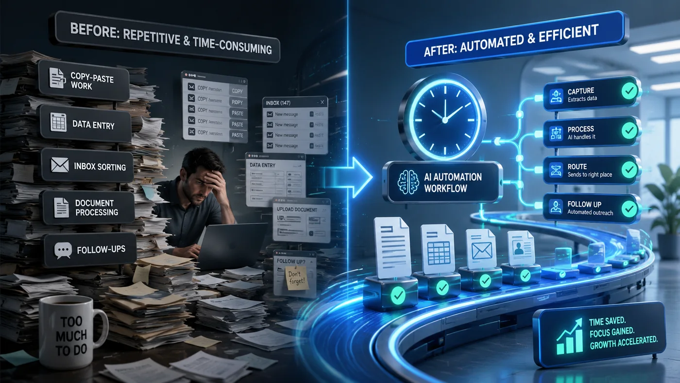 Before and after AI automation workflow comparison